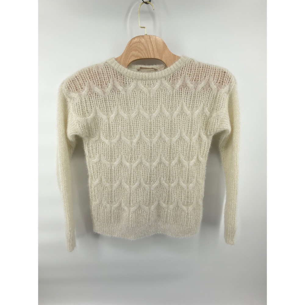 Soft Surroundings Sweater Womens M Cream Fuzzy Metallic Open Knit Pullover